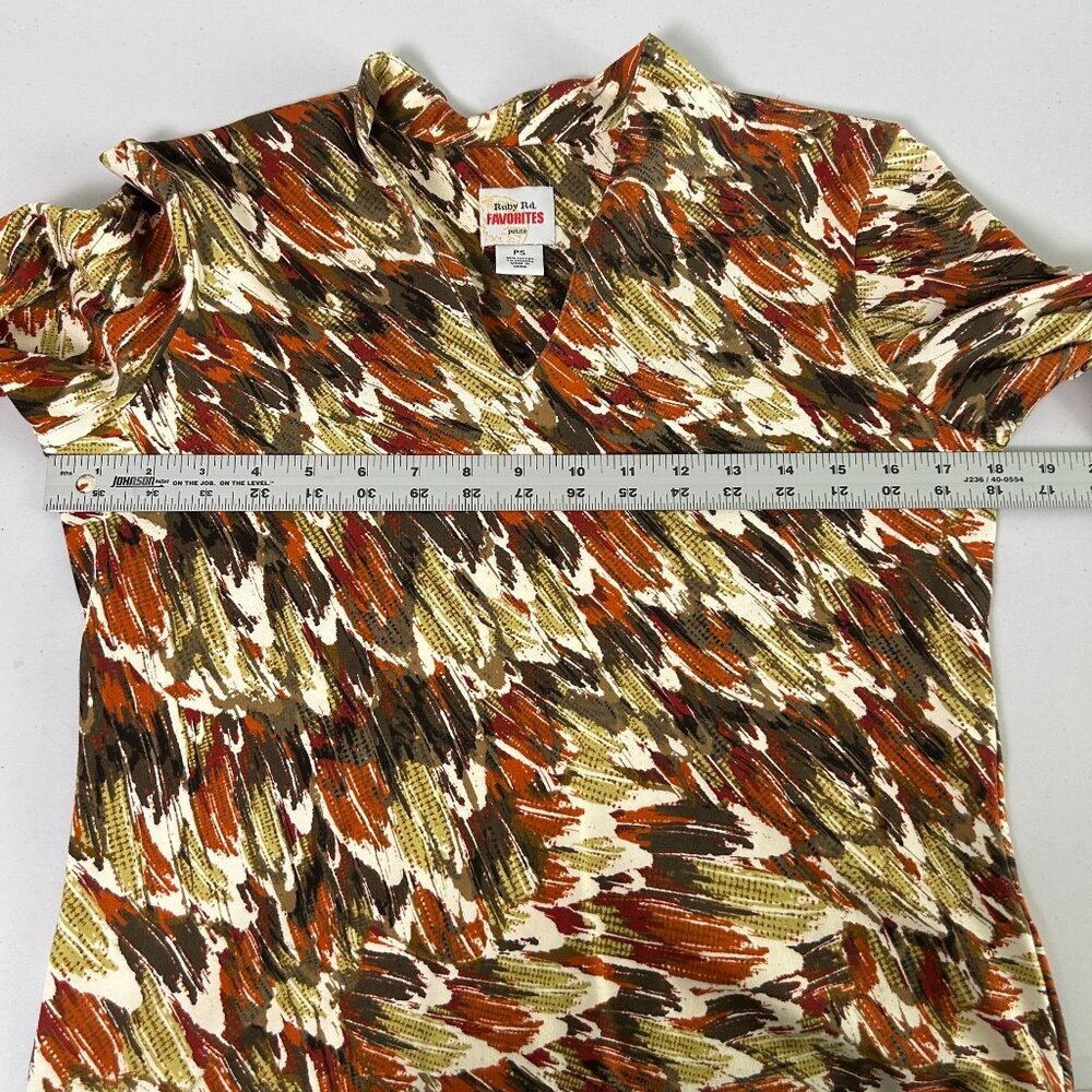 Ruby Rd Favorites Top Petites S PS Green Orange Brown Pullover 3/4 Sleeve - Picture 7 of 10